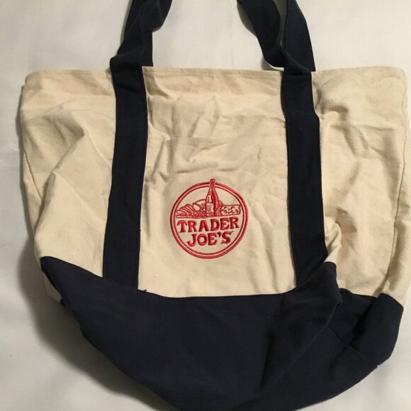 Trader Joe’s Bag Canvas Reusable Heavy Cotton Basic Style Shopping Navy Large - Picture 2 of 7